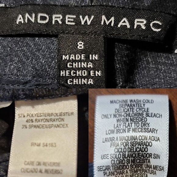 Andrew Marc Navy Gray Flecked High-rise Tapered Leg Flat Front Dress Pants Sz 8 - Picture 4 of 9